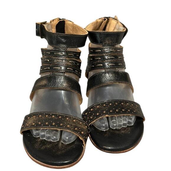Bed STU Artemis Flat Caged Sandal Black Distressed Size 7 - Picture 3 of 8